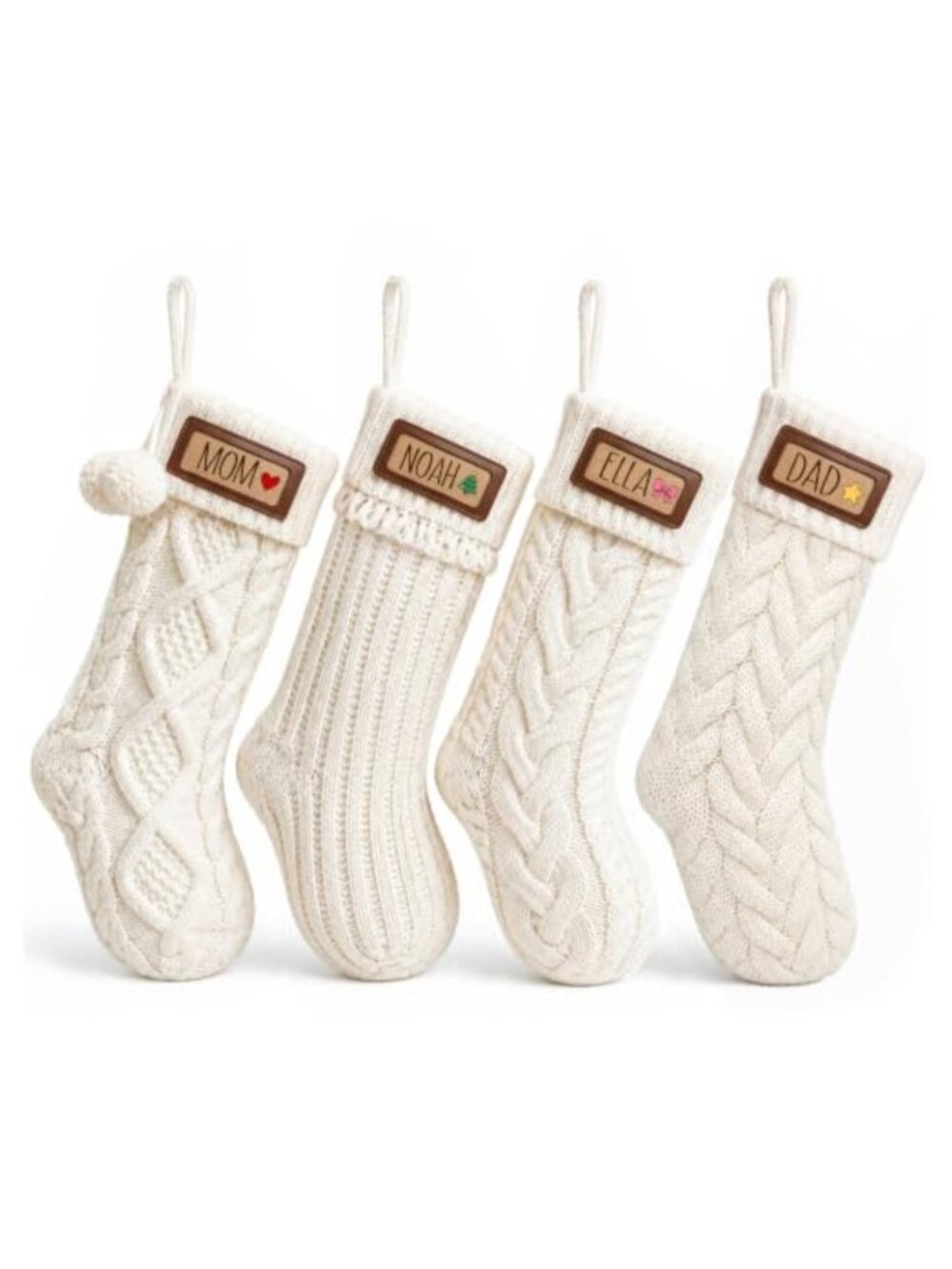 Large Knit Christmas Stockings 4 Pack with DIY Name Tags Holder